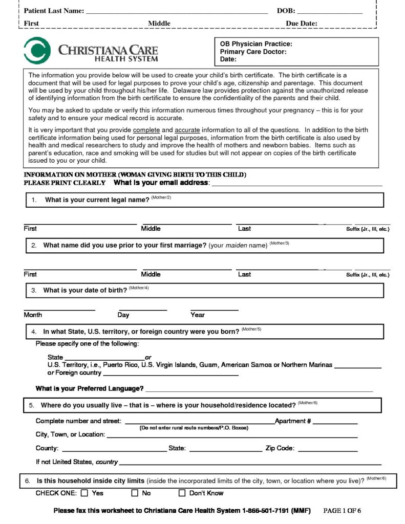 Revised Ob Patient Information Form Final 10 7 16 Women Living Well